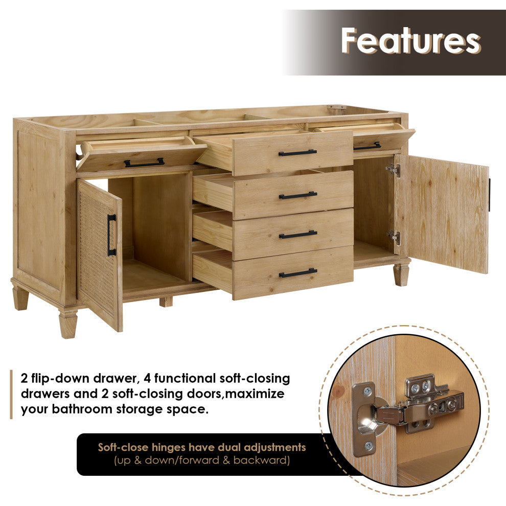 Solana Bathroom Cabinet Vanity Base, Weathered Fir, 72", Without Mirror