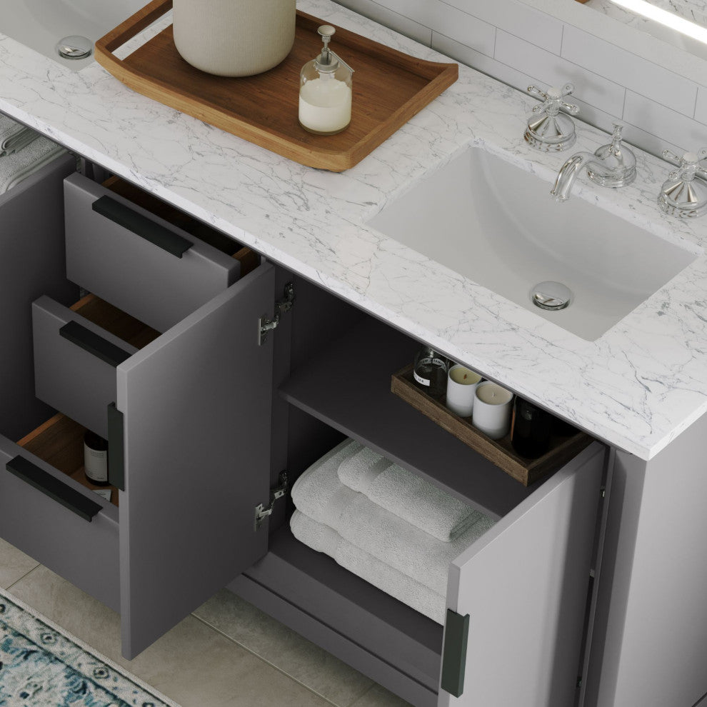 The Ezra Bathroom Vanity, Cashmere Gray, 72", Double Sink, Freestanding