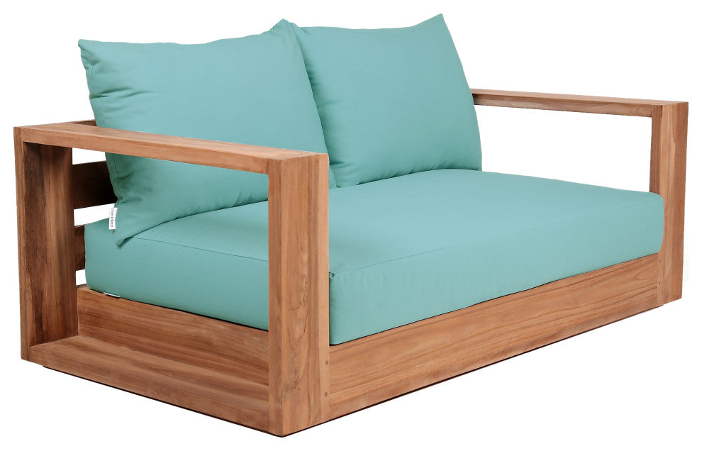 Tulum Waterproof Fabric Upholstered Outdoor Loveseat, Blue