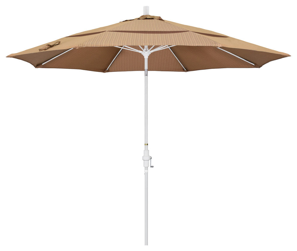 11' Matted White Collar Tilt Crank Aluminum Umbrella, Terrace Sequoia Olefin