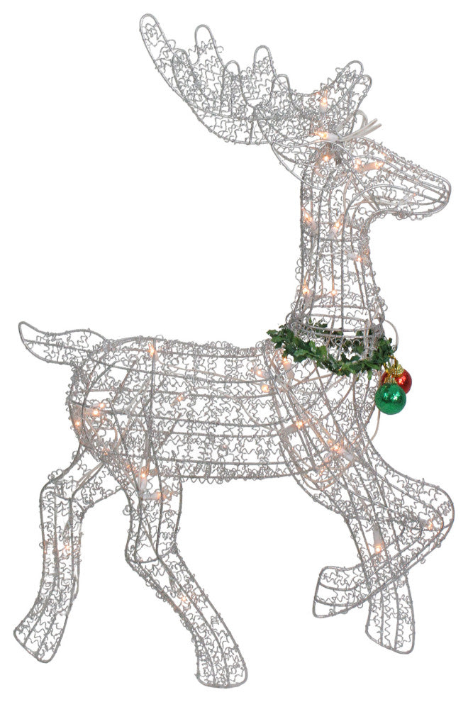 Pre-lit Glittered Prancing Reindeer Christmas Yard Art, Gold, 34", Silver