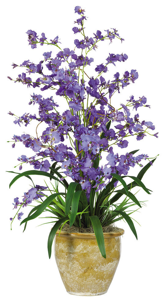 Triple Dancing Lady Silk Flower Arrangement, Purple