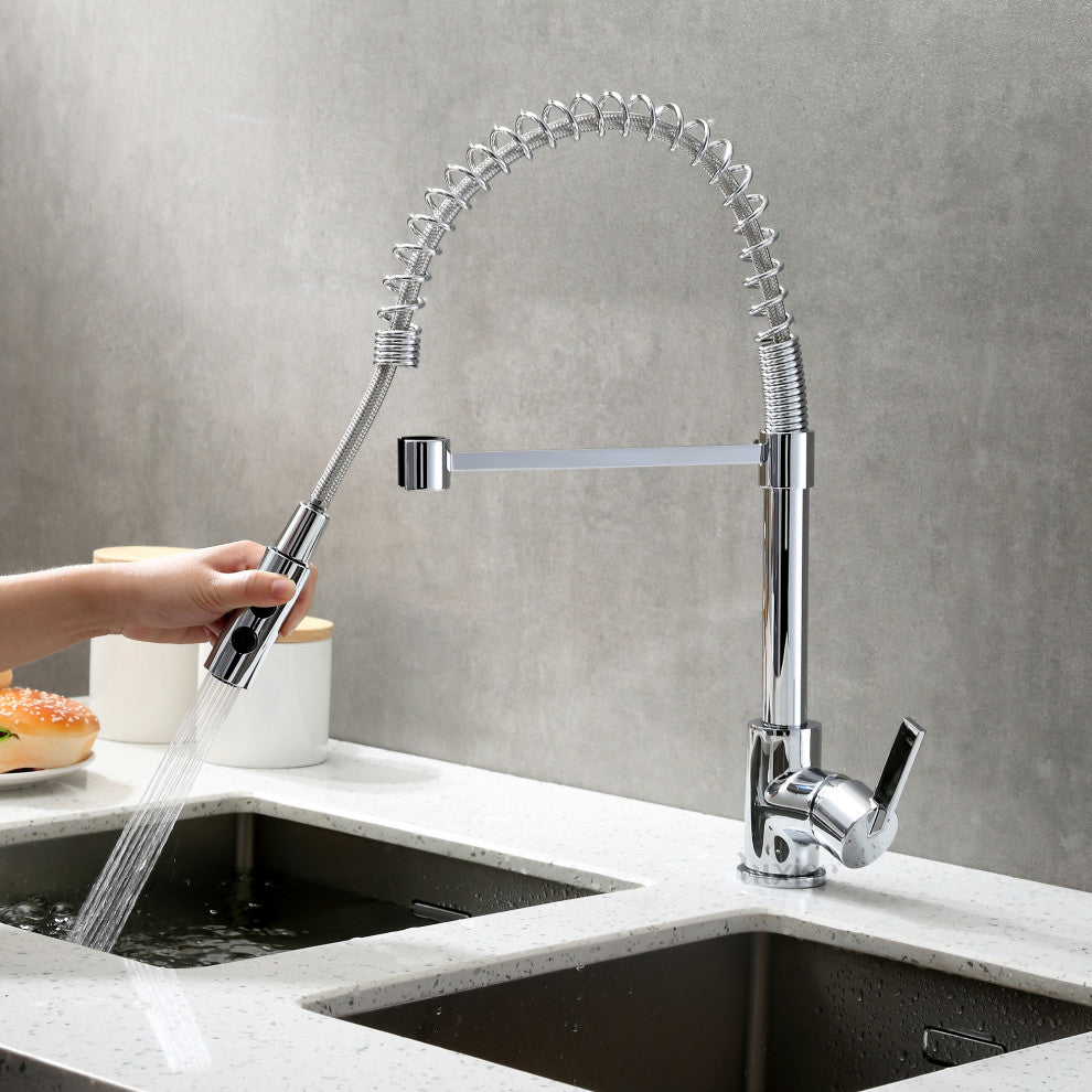 Luxier KTS22-T Single-Handle Pull-Down Sprayer Kitchen Faucet, Chrome