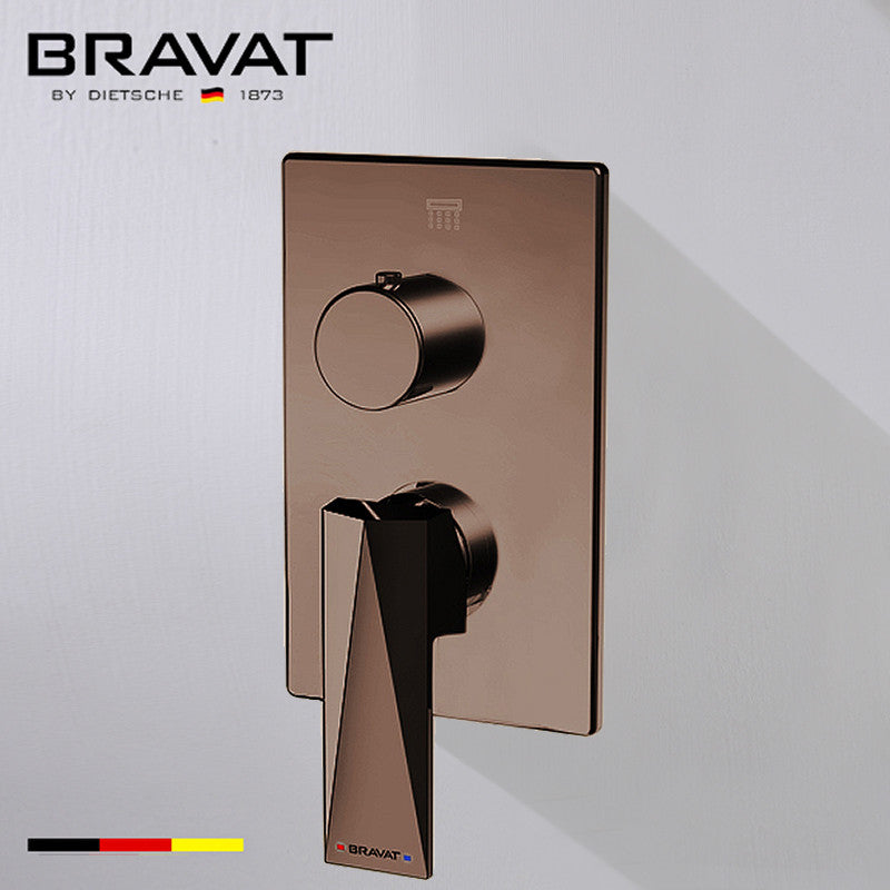 Bravat Light Oil Rubbed Bronze Square Shower Set, Valve Mixer 3-Way Concealed
