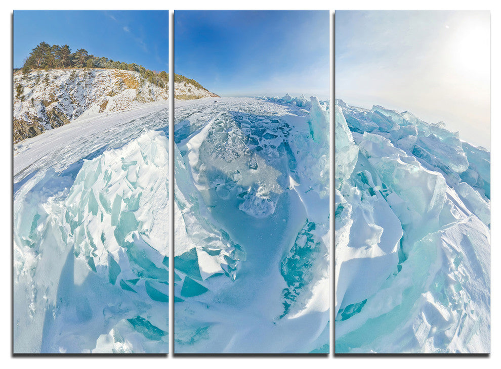 "Blue Ice Mountains in Lake Baikal Siberia" Metal Wall Art, 3 Panels, 36"x28"