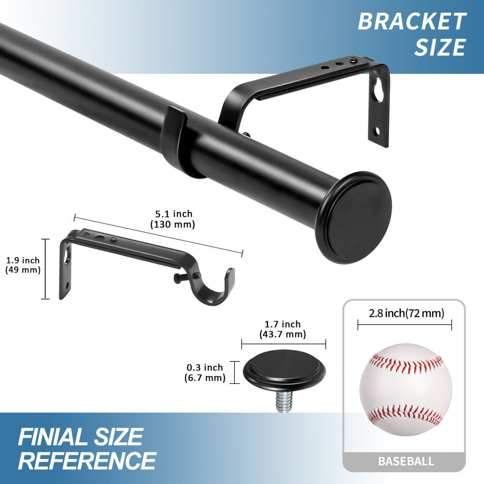 1" Bouton Drapery Curtain Rod, Black, 48"-84"