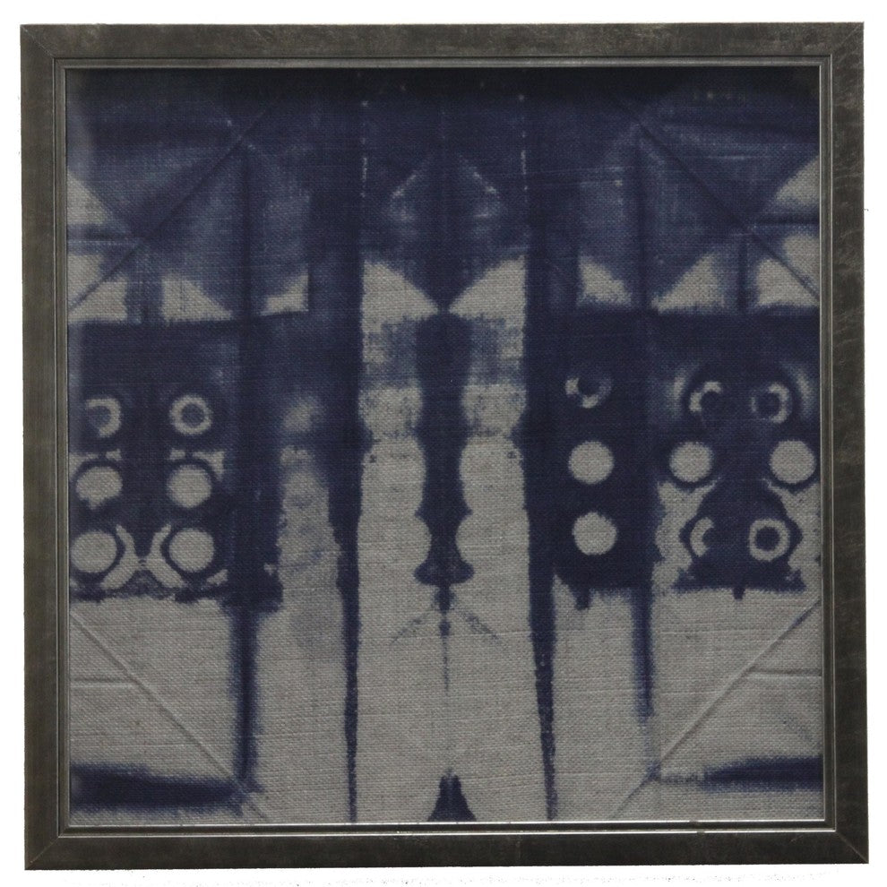 Shibori Indigo # 4 On Linen, Pewter Shadowbox, Small
