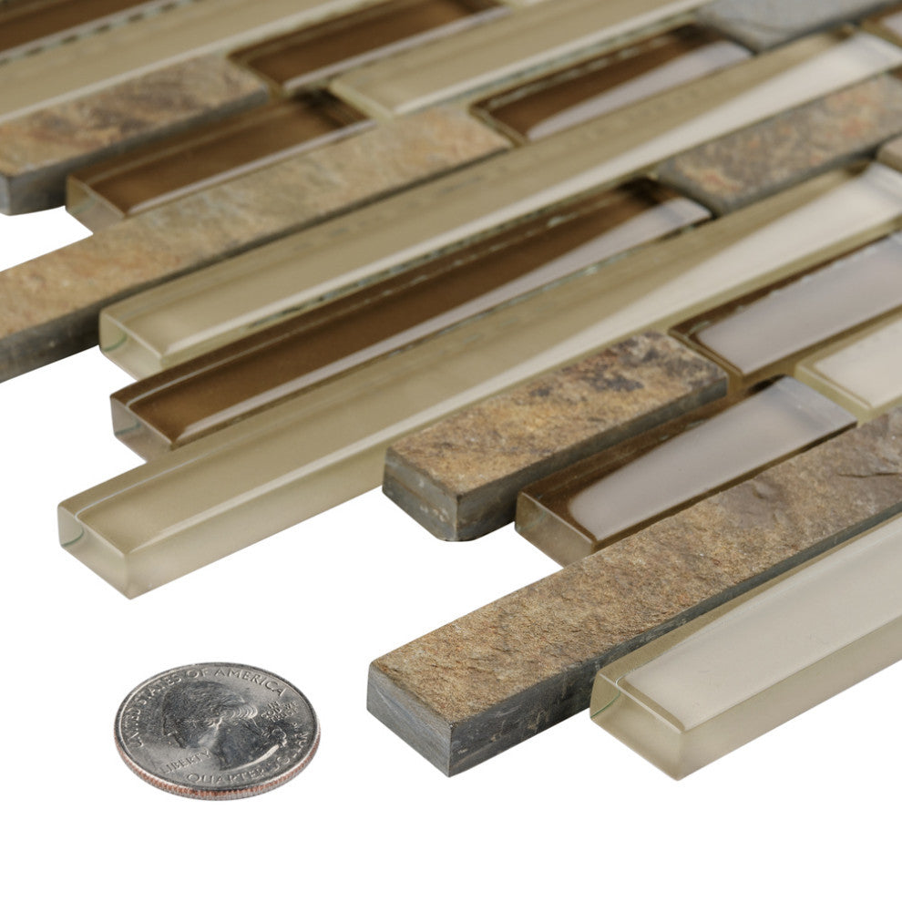 Tessera Piano Glass and Stone Mosaic Wall Tile, Brixton, Brixton