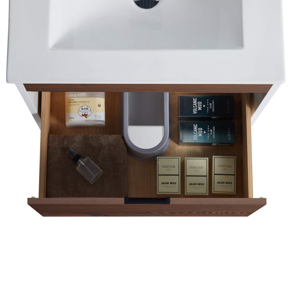 Alpine Wall Mount Bathroom Vanity and Sink, Brown Walnut, 24"