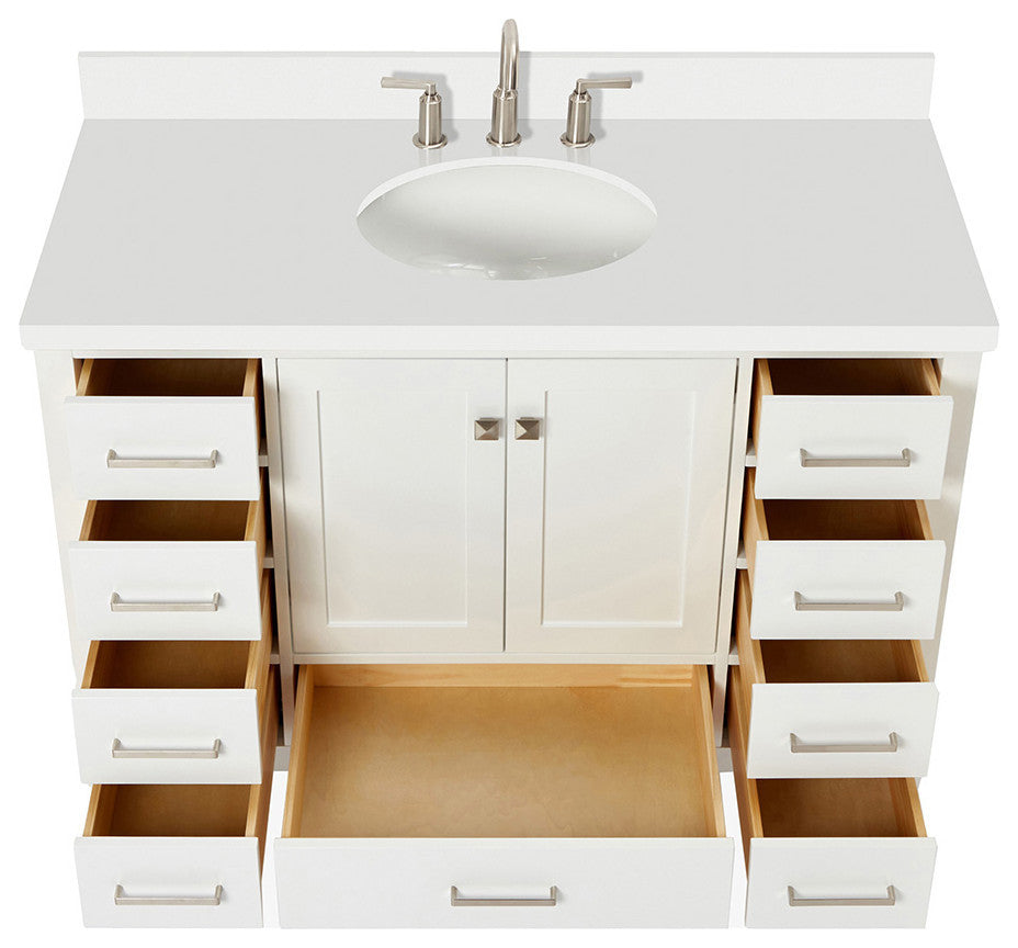 ARIEL Cambridge 49" Single Oval Sink Bathroom Vanity White With Quartz Top