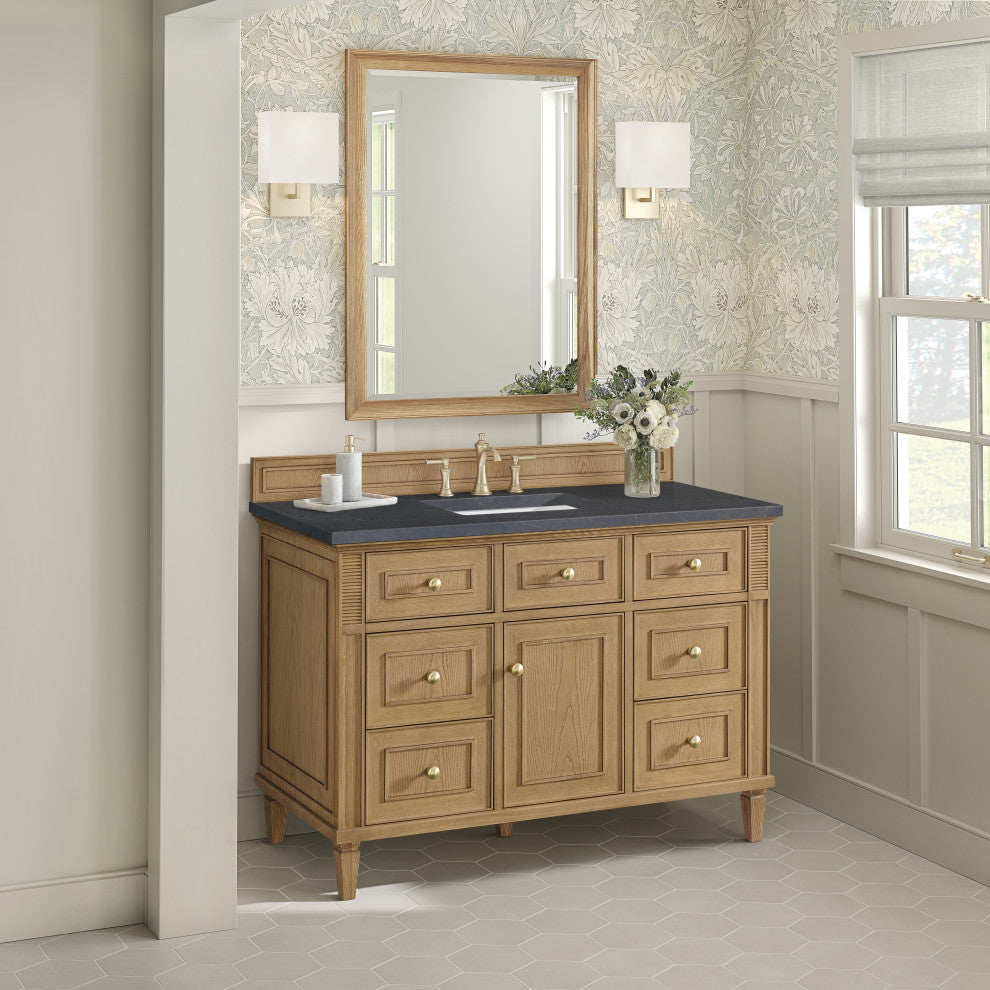 Lorelai 48" Single Vanity, Light Natural Oak, 3 CM Charcoal Soapstone Top