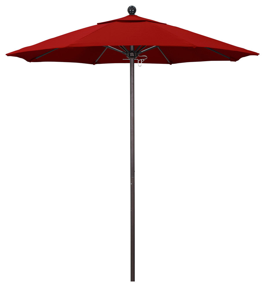 7.5' Fiberglass Umbrella Bronze, Sunbrella, Jockey Red