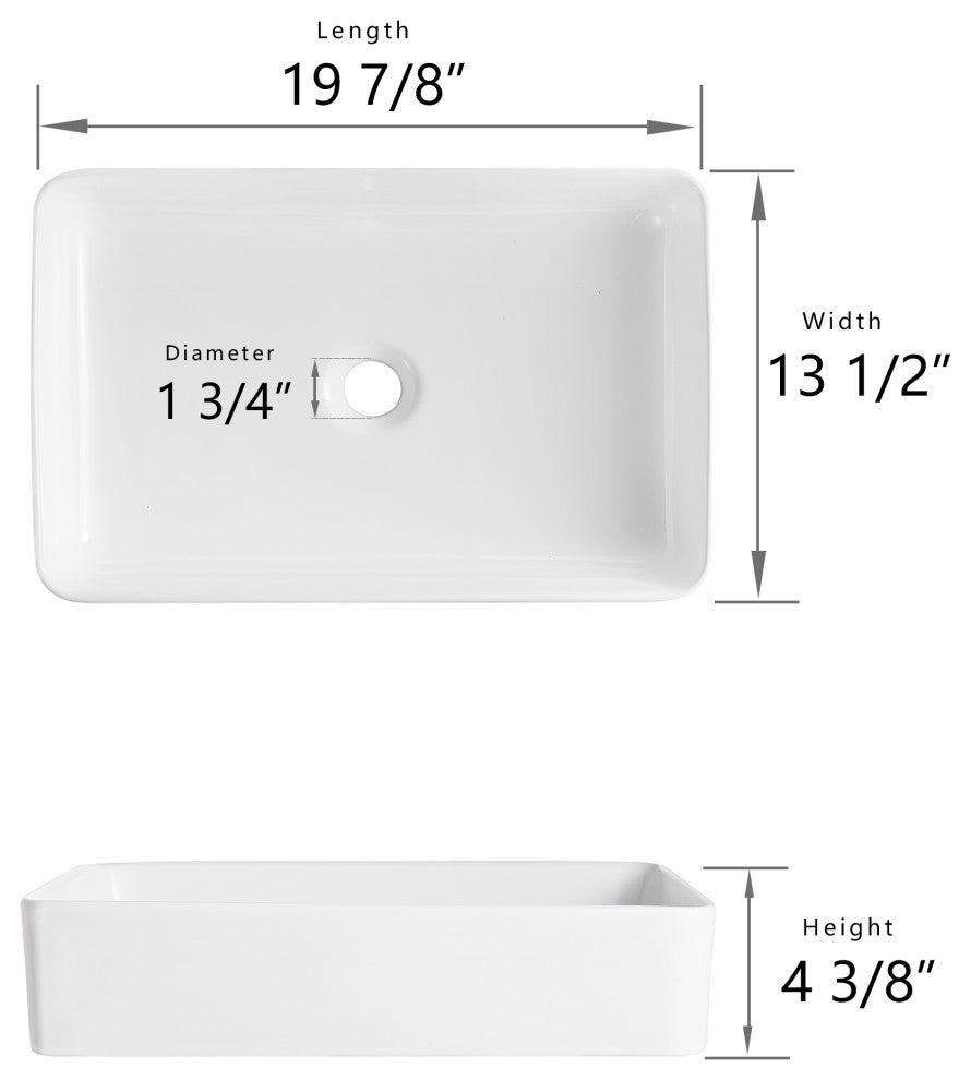 Rectangle Above Counter Porcelain Ceramic Bathroom Vessel Vanity Sink Art Basin