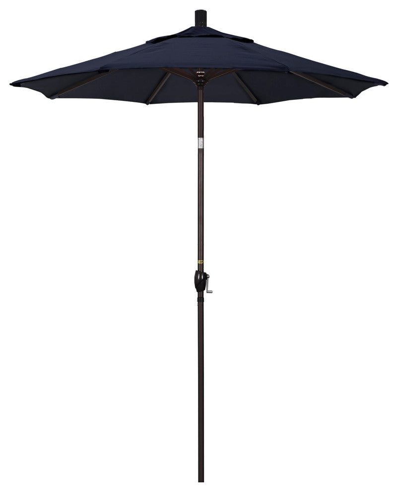 6' Bronze Push-Button Tilt Crank Aluminum Umbrella, Navy Sunbrella