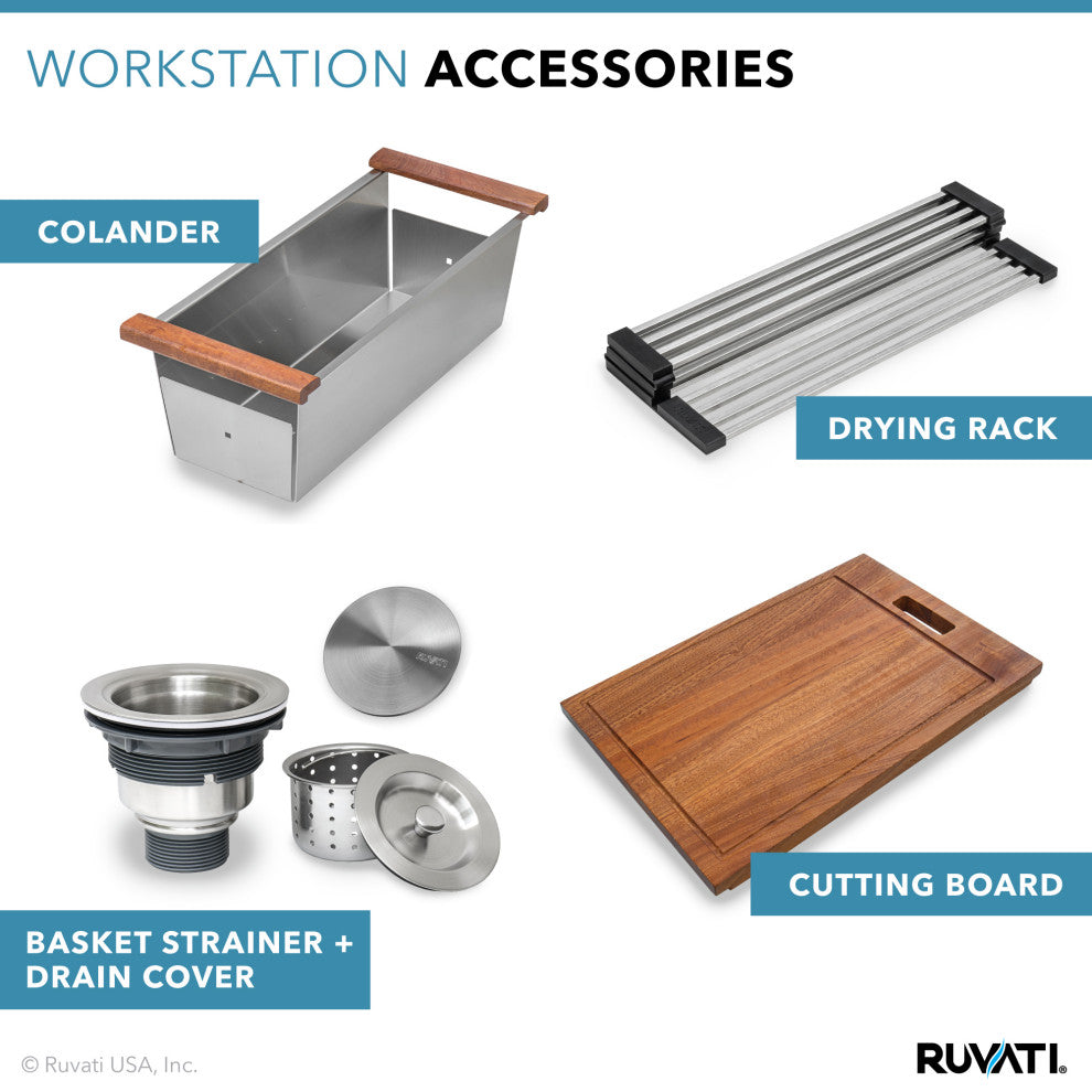 Ruvati 30" Workstation Undermount Stainless Steel Kitchen Sink, RVH8310