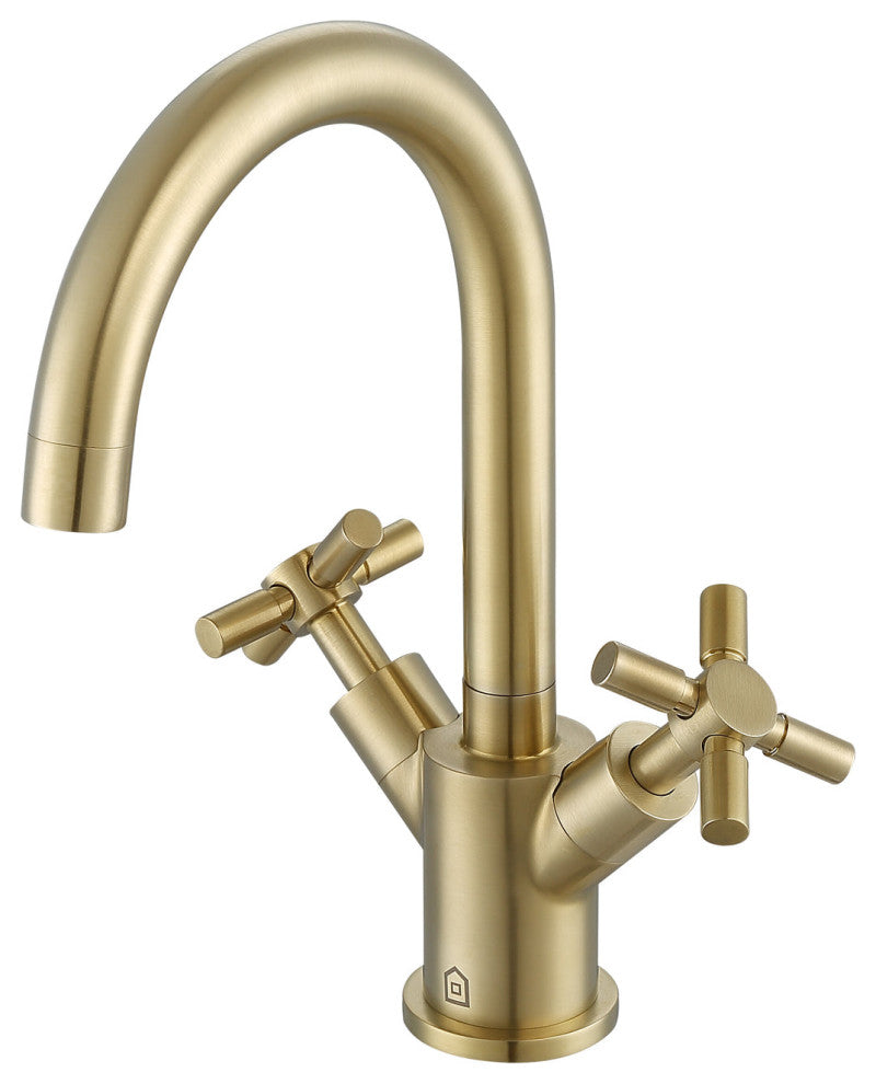 Prima Cross-Handle 1-Hole Bathroom Faucet in Brushed Champagne Gold