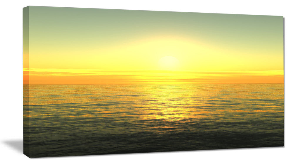 "Brilliant Yellow Sunrise Over Waters" Beach Canvas Wall Art, 32"x16"