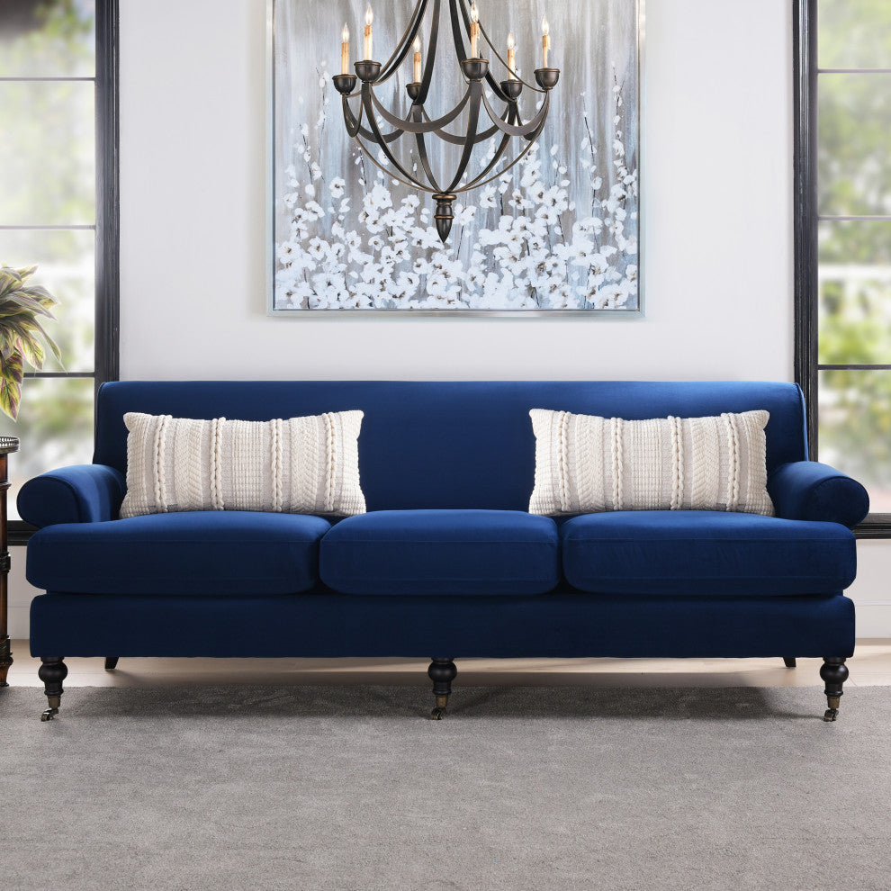 Alana Lawson 88" 3-Cushion Tight Back Sofa, Navy Blue Velvet