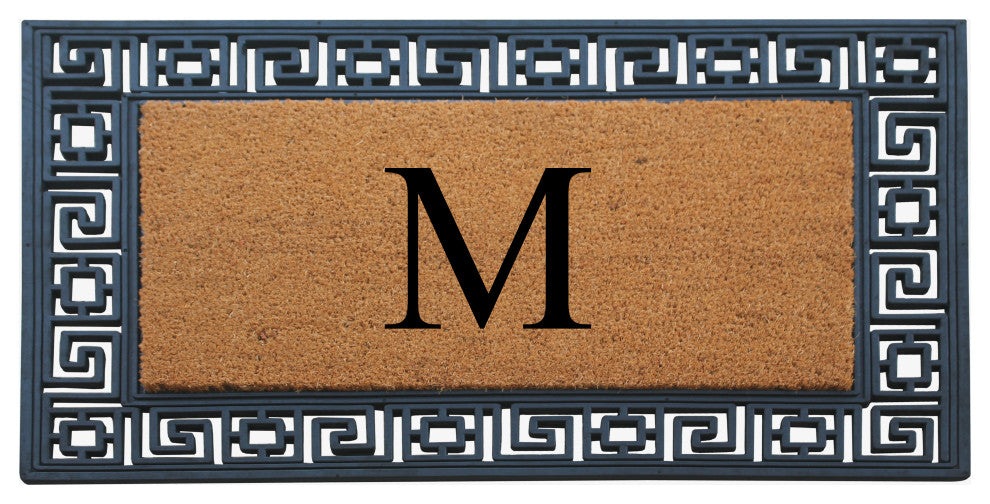 Rubber And Coir Greek Key Black Border 24"x36", Outdoor Monogrammed Doormat, M