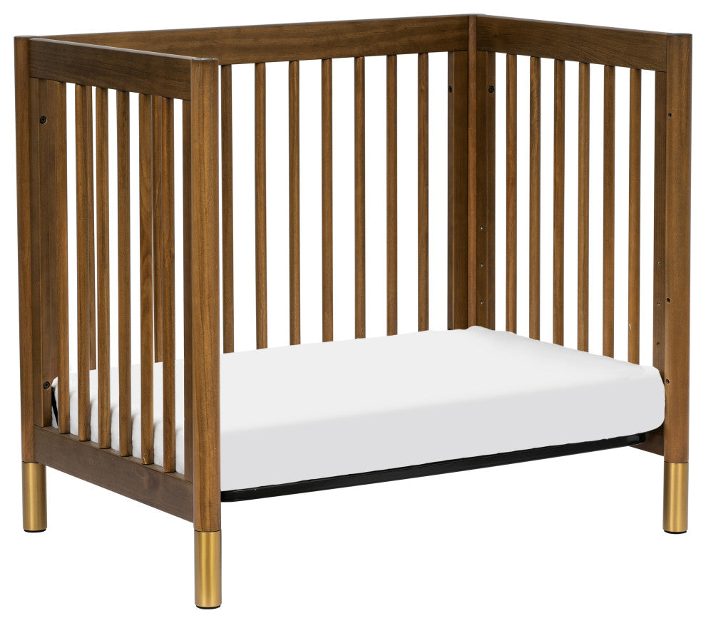 Gelato 4-in-1 Convertible Mini Crib, Natural Walnut & Gold Feet