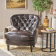 Brown Bonded Leather Accent Club Chair with Quilted Diamond Back Design, Brown Faux Leather
