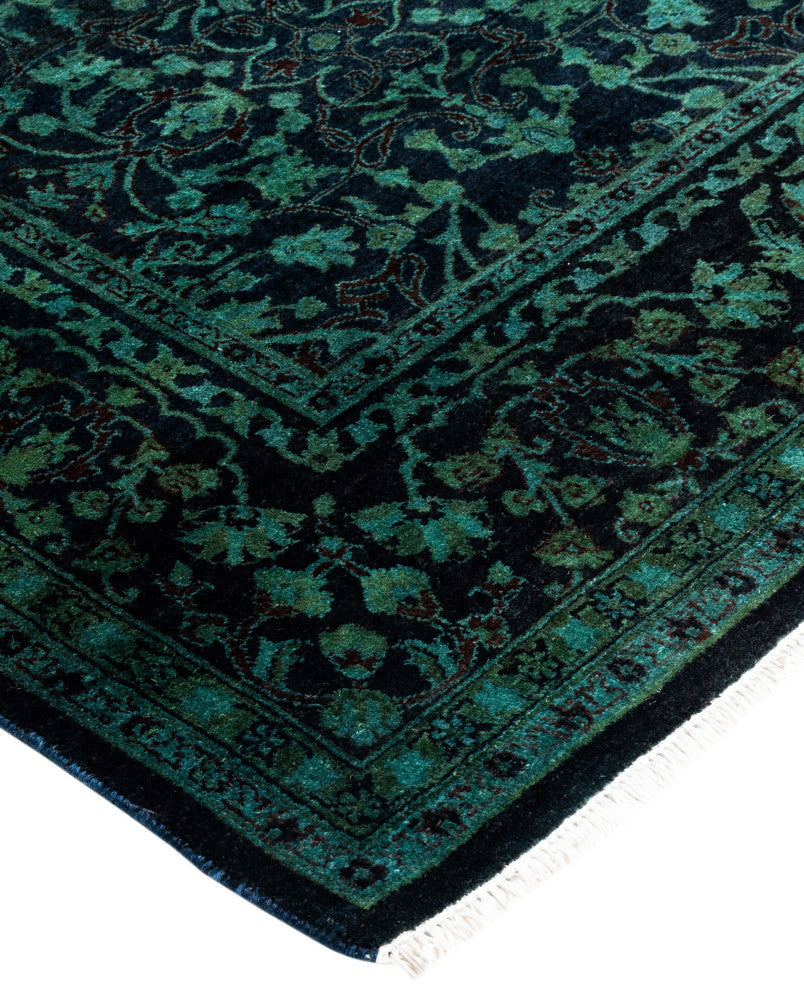 Overdyed One-of-a-Kind Hand-Knotted Area Rug Green, 4' 10" x 5' 1"