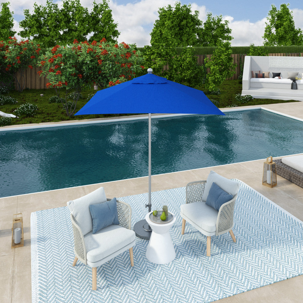 6' Silver Anodized Push Lift Fiberglass Rib Aluminum Umbrella, Sunbrella, Navy