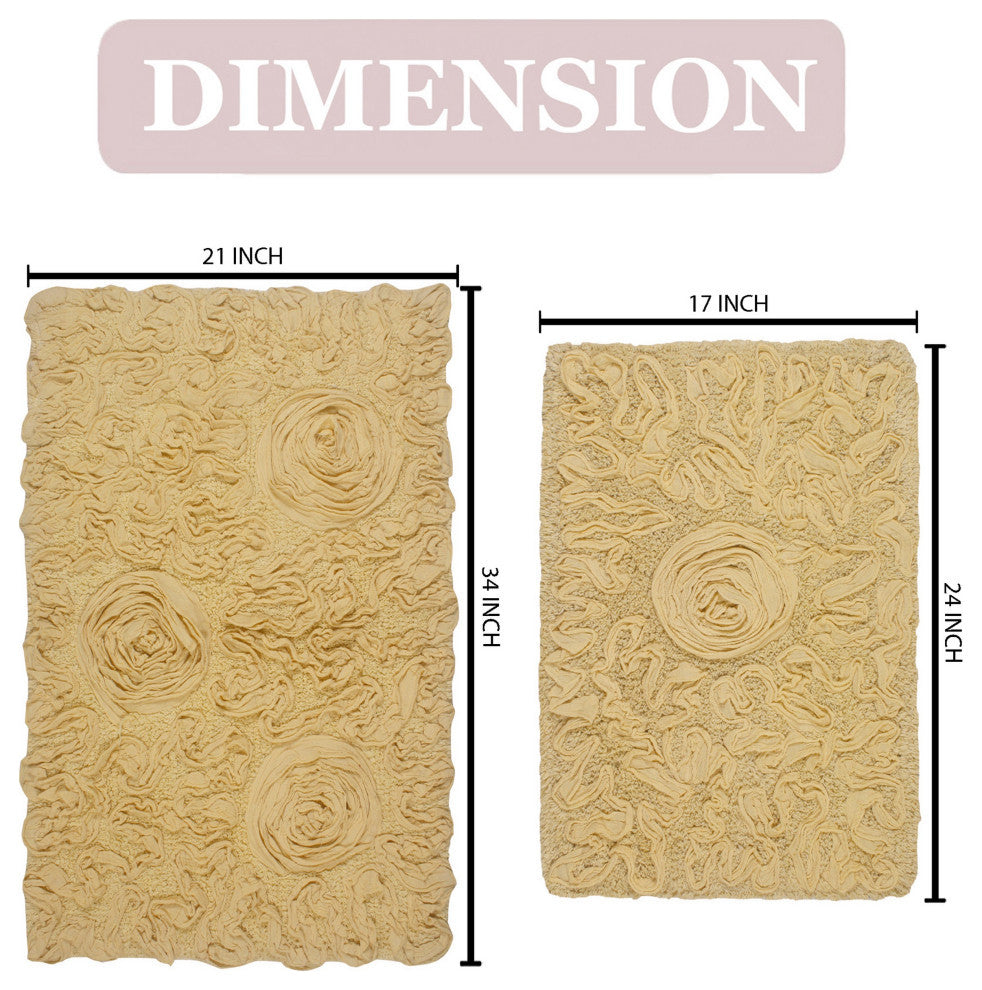 Bell Flower Collection Tufted Bath Rugs, 2 Piece Set, Yellow