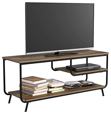Industrial Rustic Media Entertainment Center, 3-Tier Storage TV Console Table