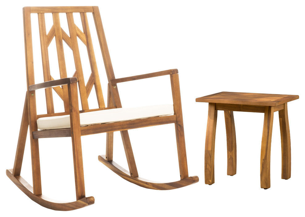 GDF Studio Noble Outdoor Rocking Chair With Wood Accent Table