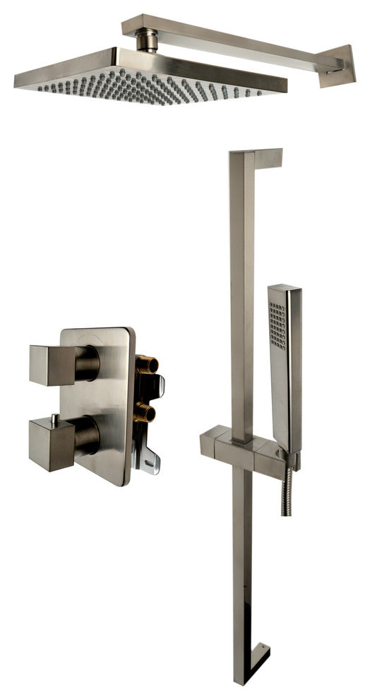 ALFI brand AB2830-BN Brushed Nickel 2 Way Thermostatic Square Shower Set