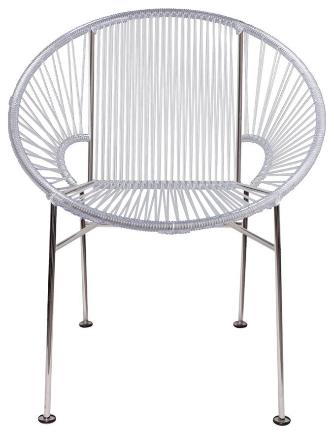 Concha Indoor/Outdoor Handmade Dining Chair, Clear Weave, Chrome Frame