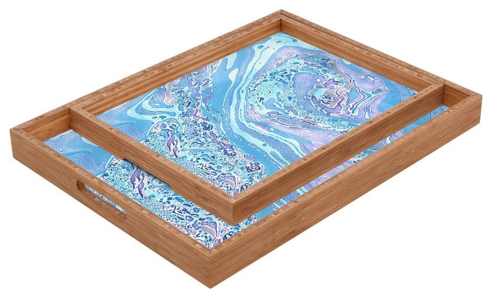 Amy Sia Marble Pale Blue Rectangular Tray, 18"x14"