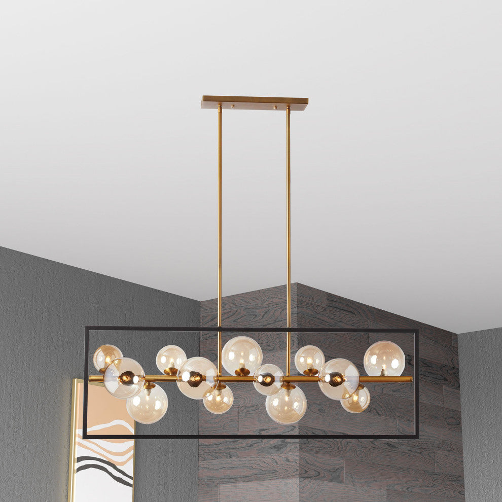 Gladius 13-Light Pendant, Matte Black and Vintage Bronze