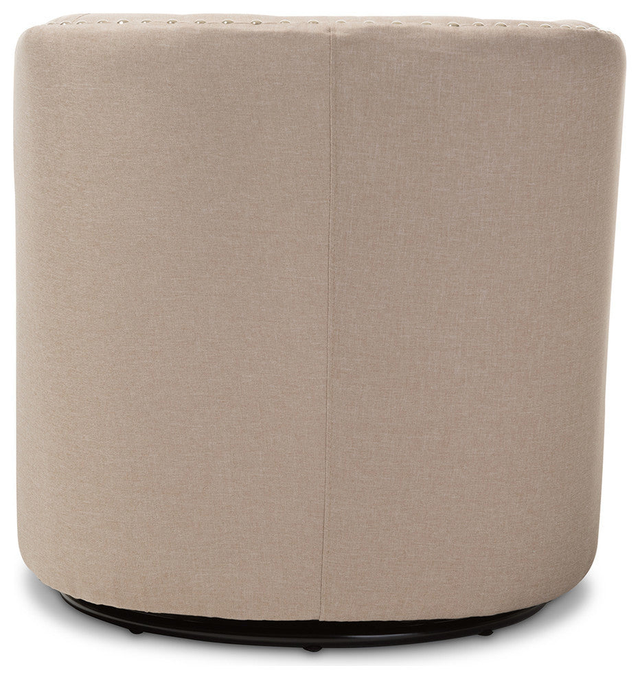 Baxton Studio Finley Mid-Century Modern Fabric Upholstery Swivel Armchair, Beige