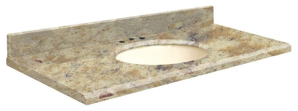 Quartz 25"x19" Vanity Top, Biscuit Bowl, Trail, 8" Offset