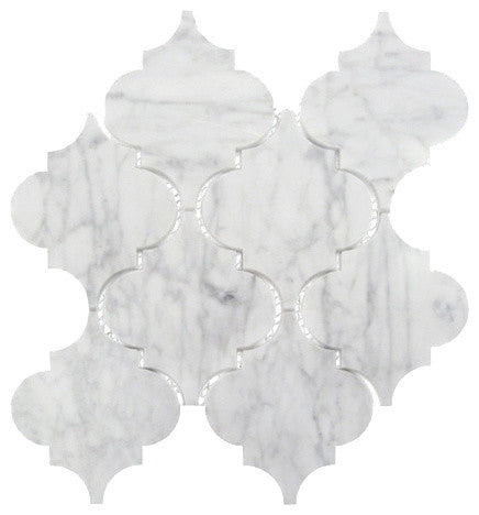 Arabescato Carrara Arabesque Interlocking Honed Mosaic Tile, 12"x12", Set of 30
