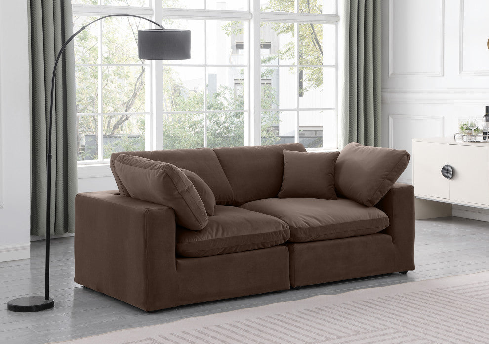 Comfy Upholstered Modular Sofa, Brown, 2-Piece: 2 Corner Chair, Velvet