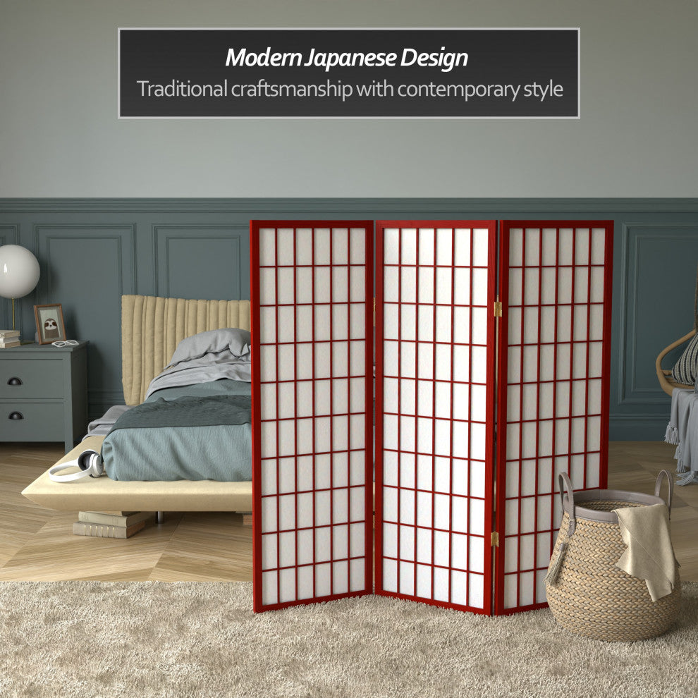 4' Tall Window Pane Shoji Screen, Rosewood, 3 Panels