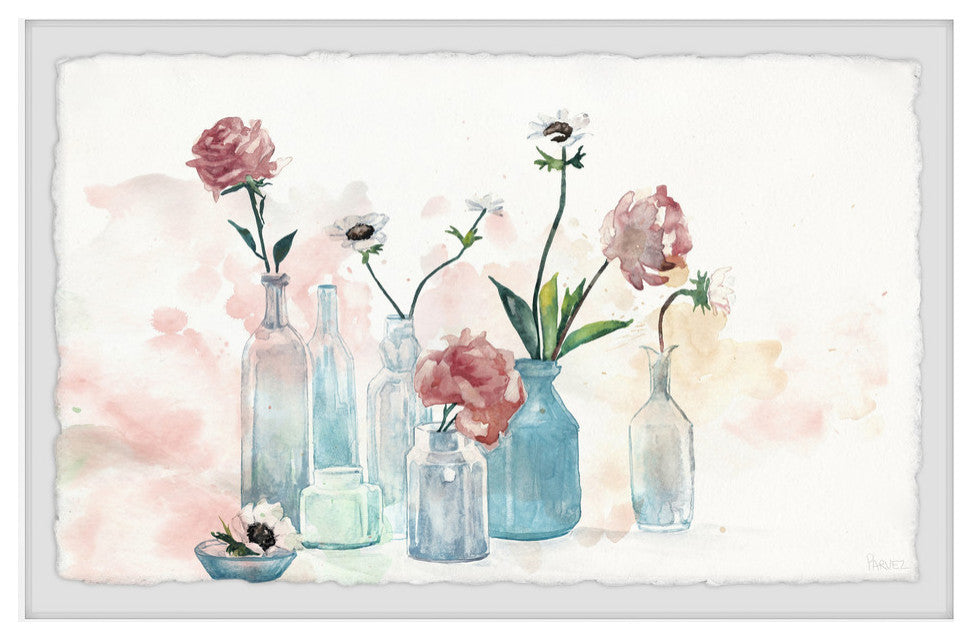 "Blooms and Bottles" Framed Painting Print, 24"x16"