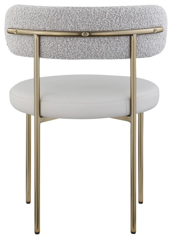 Beacon Dining Chair, Set of 2, Taupe, Vegan Leather and Boucle Fabric, Brushed Brass Finish