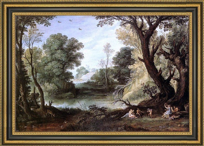 Paul Bril Landscape with Nymphs and Satyrs Framed Premium Canvas Print, 18"x27"