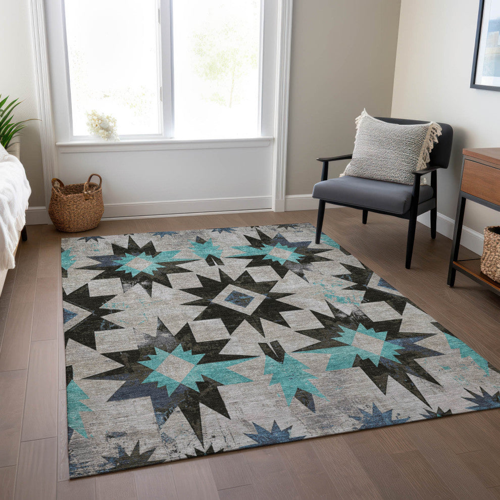 Machine Washable Indoor/Outdoor Chantille ACN1893 Black 9' x 12' Rug