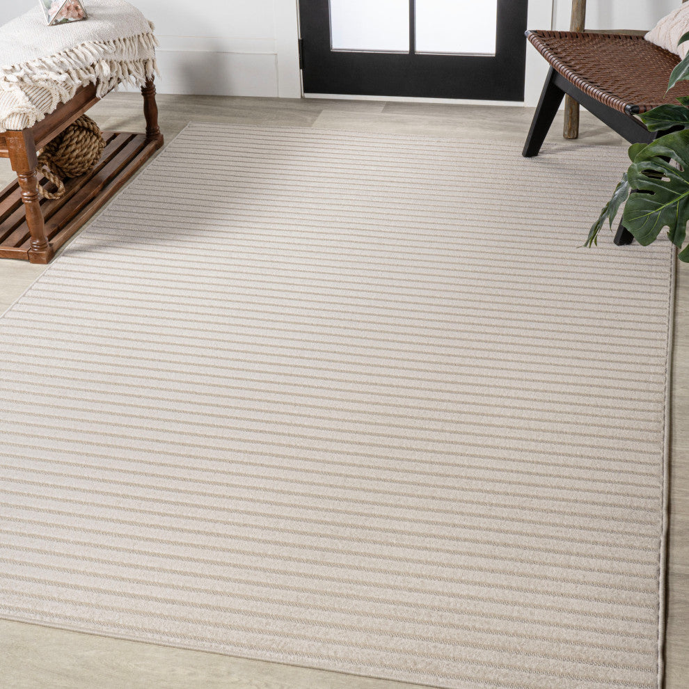 Aarhus High-Low Minimalist Scandi Striped Indoor/Outdoor Area Rug