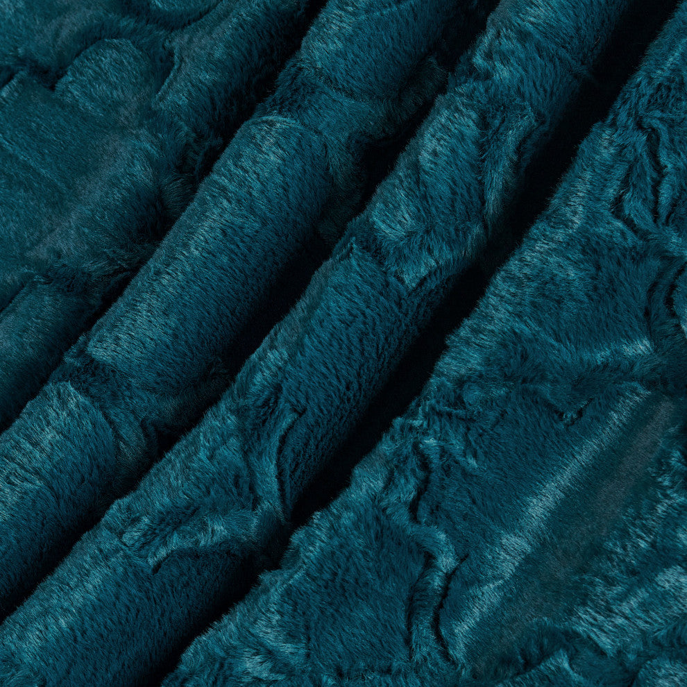Ashley Brushed Faux Fur & Matching Sherpa Borrego Backing Throw, Dark Teal, 50" X 60"