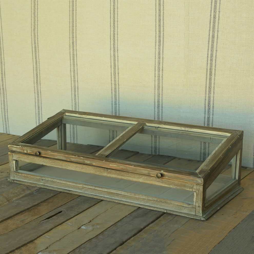 Vintage Antique Style Wood Glass Tabletop Display Case | Hinge Lid Jewelry Store