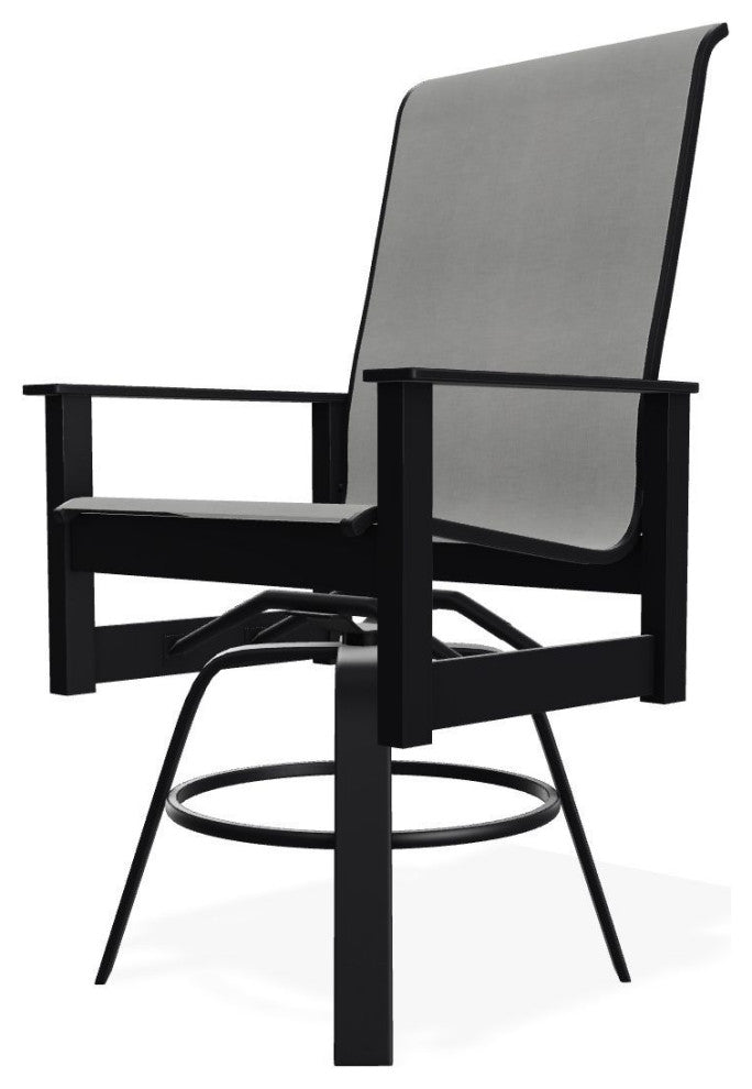 Leeward Sling Balcony Height Outdoor Swivel Armchair, Alloy/Black