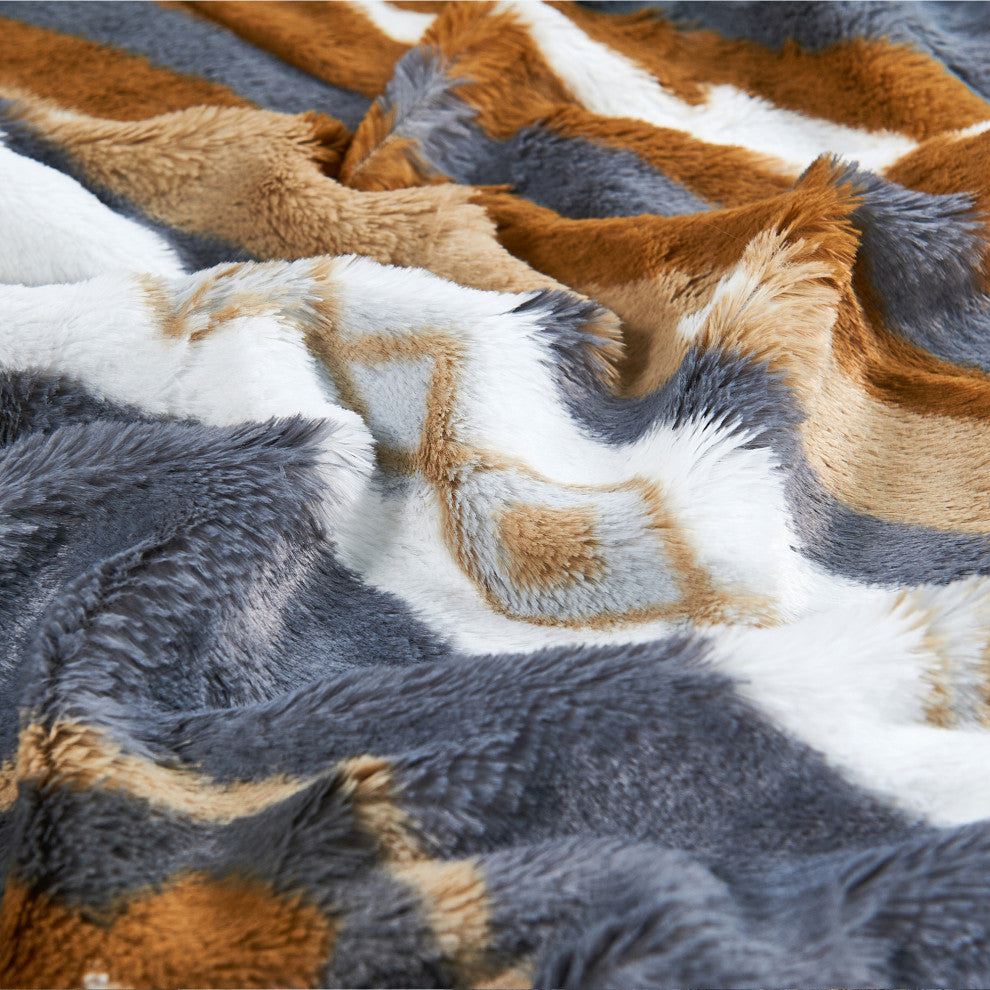 Southwest Faux Fur & Sherpa Backing Throw Blanket, Gray, 60" X 80"