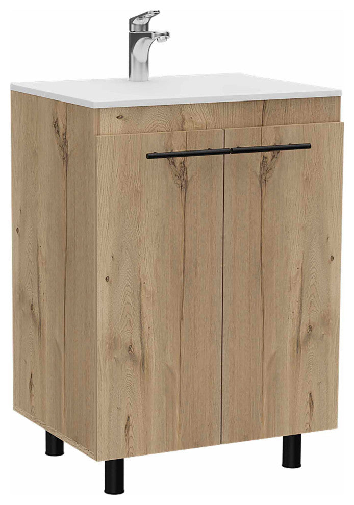 Selma 24" Freestanding Bathroom Vanity Cabinet, with Division - Wood Grain