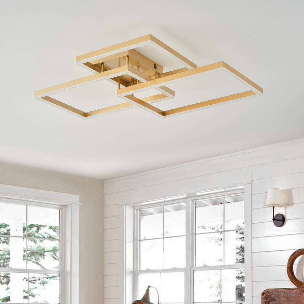 Classic 3-Rectangle Dimmable LED Semi Flush Mount Ceiling Light